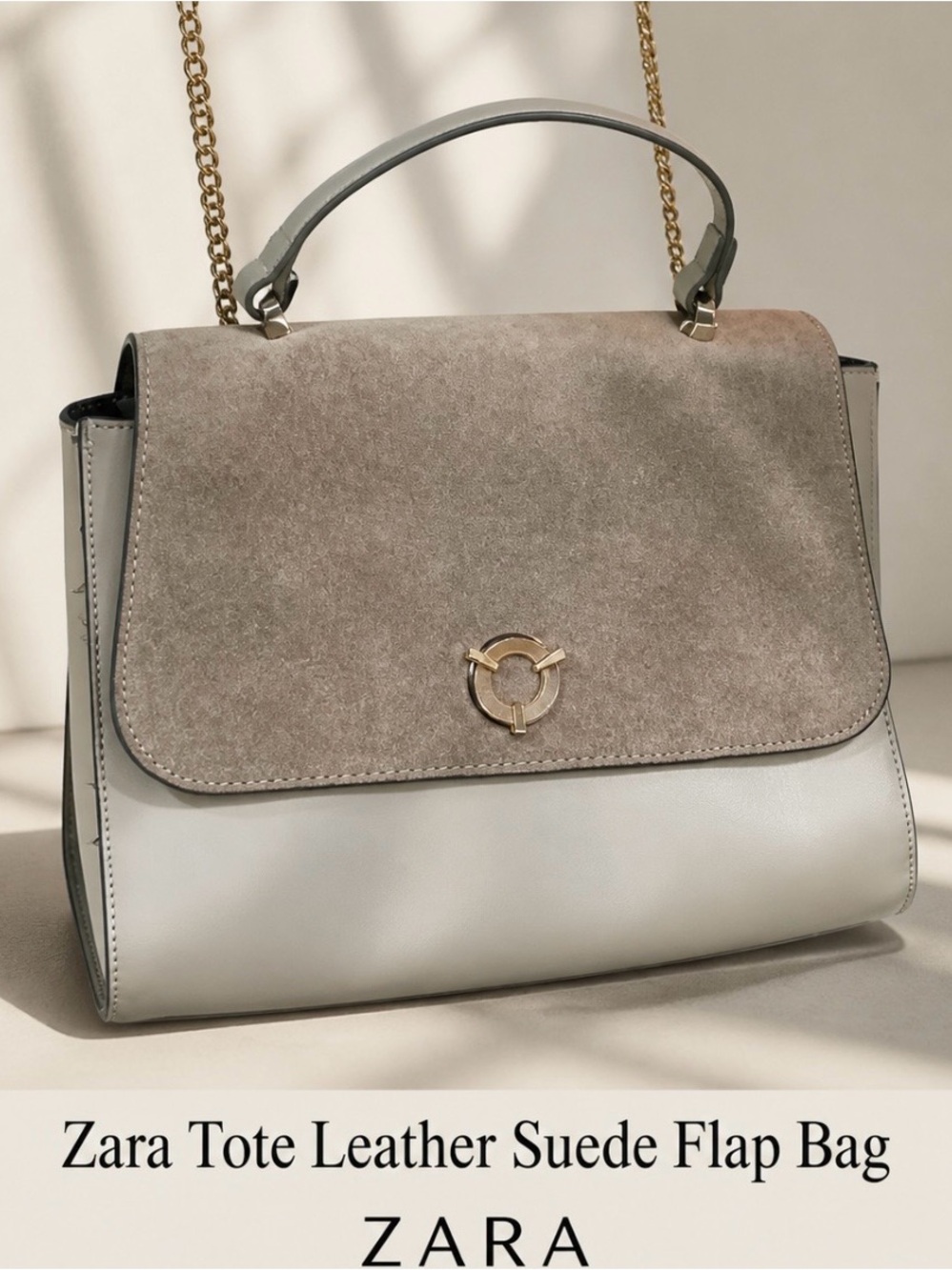 ❤️ Zara Tote Leather Suede Flap Bag Gray